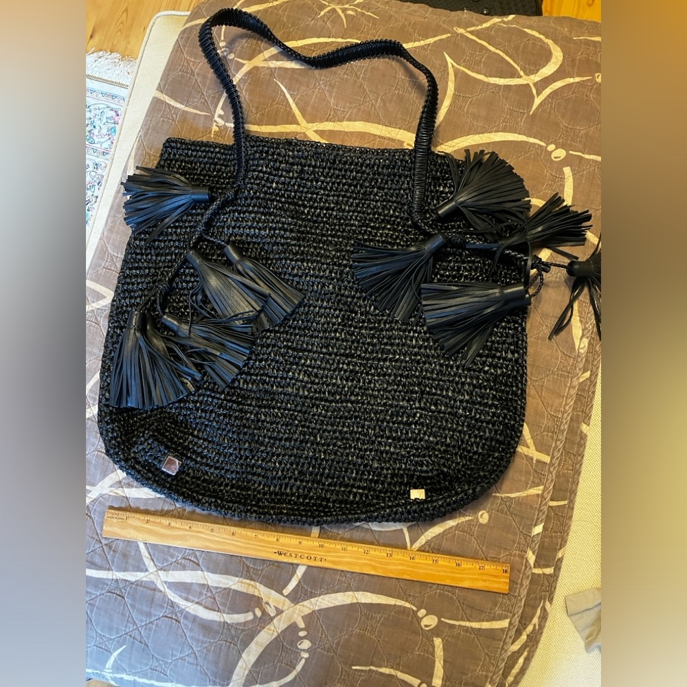 Brand new Michael Kors collection Santorini Raffia tote with tassels in black